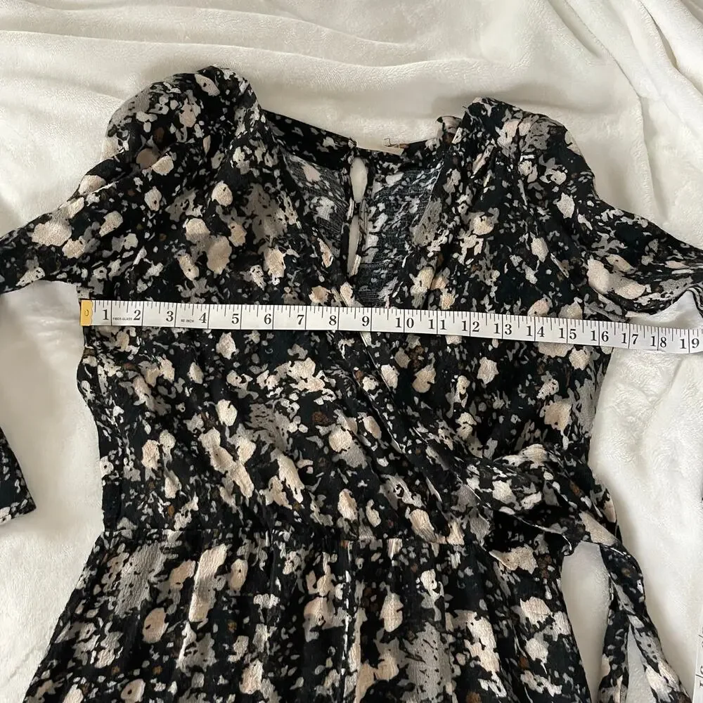 Free People Black and Cream Patterned Romper Shorts